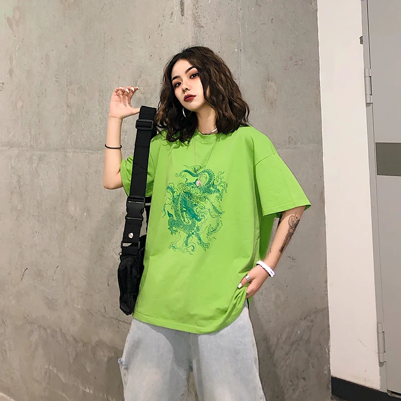 short sleeve Tees dropshipping clothes vegan Cotton Harajuku vintage Fun dragon women T-shirt  gothic mesh top punk shirt