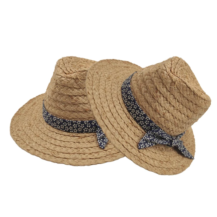 Шляпа женская из рафии, Соломенная Панама с плоским верхом и бантом, лето