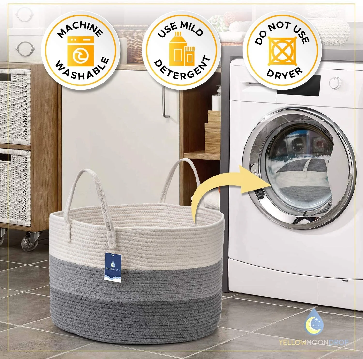 Woven blanket basket with handle 50.8cm X 50.8cm X 33.0cm, living room oversize basket, cotton rope basket, stuffed animal toy b