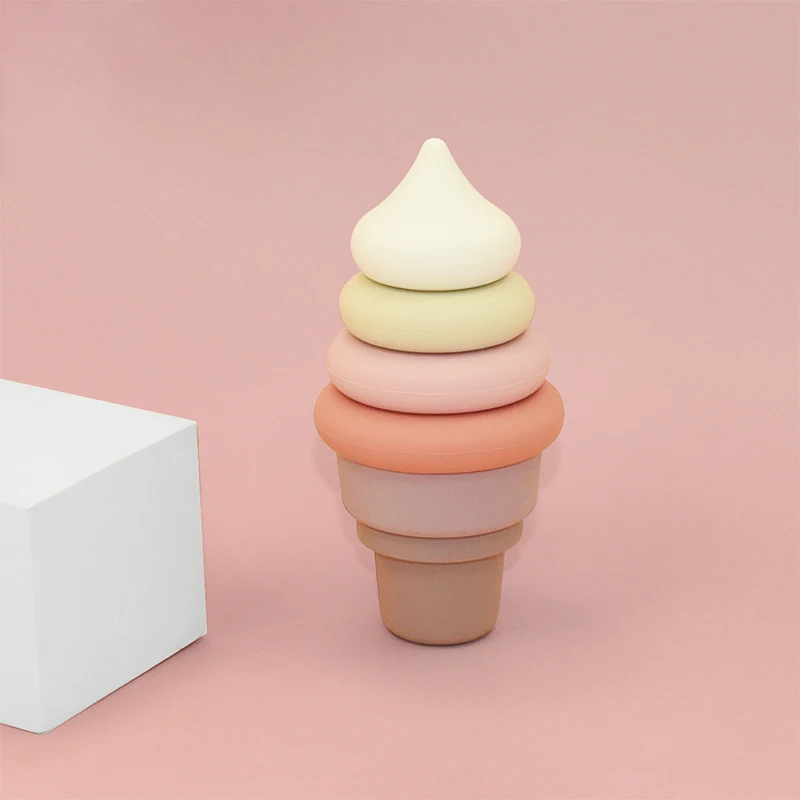 Low MOQ BPA Free Food Grade Baby Stacking Toys Silicone Teether 3D Educational Classic Stacker Baby Kids Toy