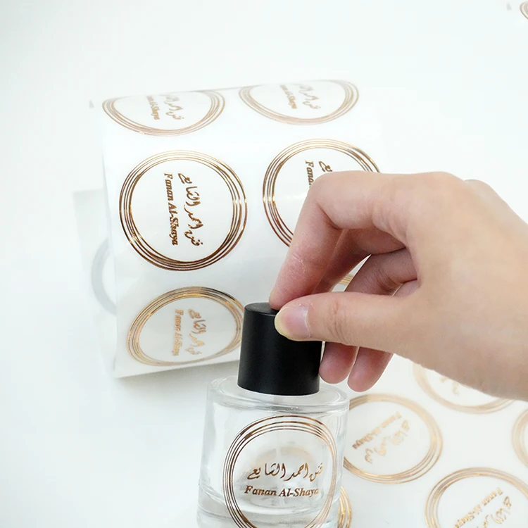 custom private high quality self adhesive bopp waterproof logo printing transparent round bottle stickers rose gold foil labels