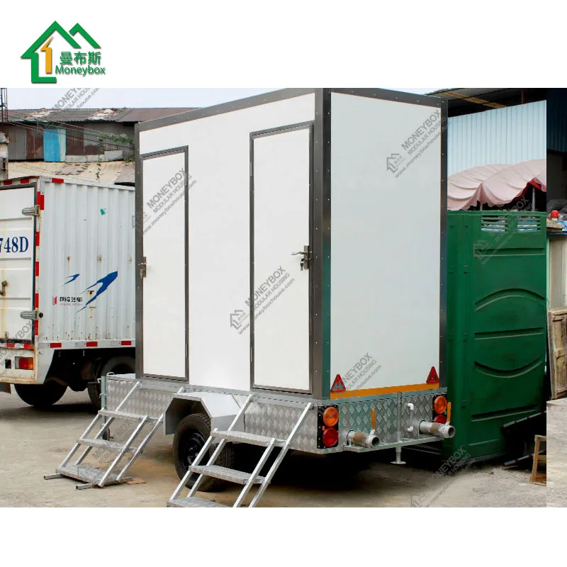 China manufacturer outdoor transportable two positions sitting fiberglass luxury portable mobile toilet trailer