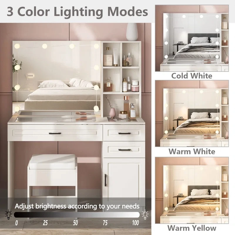 Easy assemble cosmetics dressing table White Color Makeup Organizer for vanity Vanities Desk with Mirror for Makeup