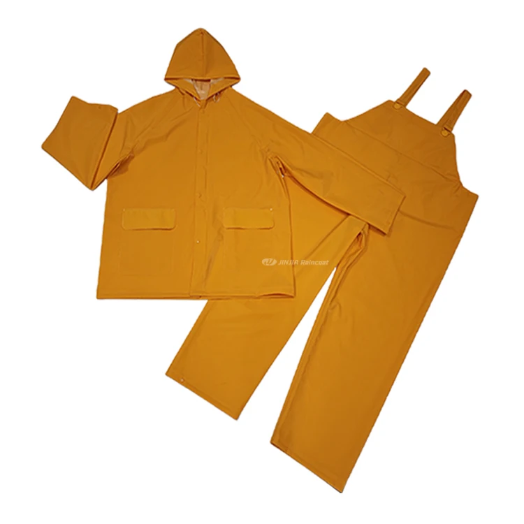 Hot Selling Pvc Polyester Rain Suit Heavy Duty Rain Gear Waterproof Polyester Raincoats Industrial Work Rain Jacket