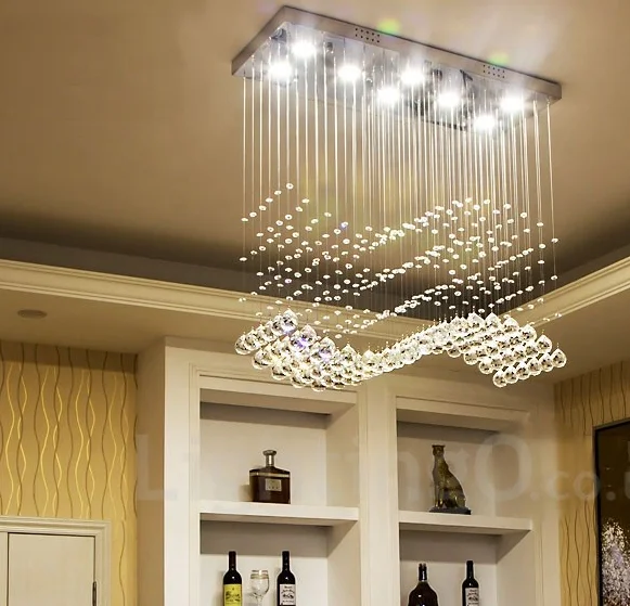 Modern LED Crystal Ceiling Pendant Light Rectangular Raindrop Wave Crystal Chandelier