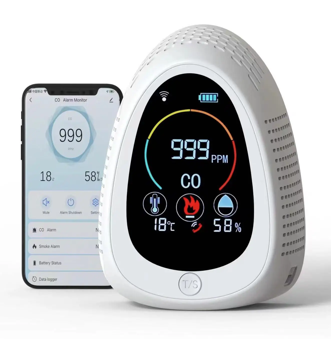 Dropshipping factory wholesale co detector 4 in 1 tuya wifi smoke alarm Temp humidity carbon monoxide gas analyzer