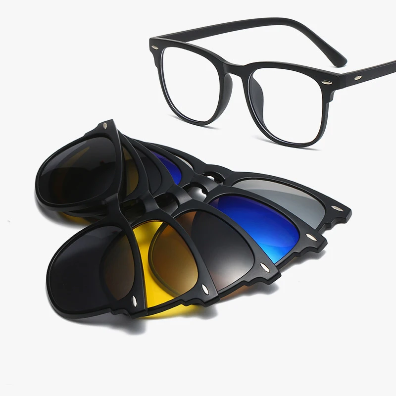 Driving Polarized Night Vision Glasses 5 in 1 magnetic clip on sunglasses with case