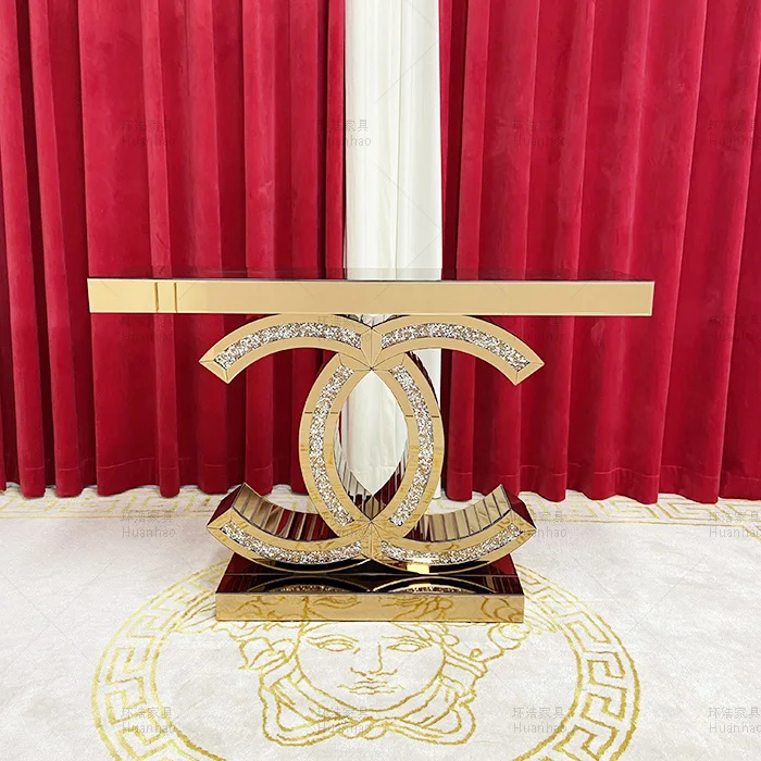 Популярный современный серебристый и коричневый стол из МДФ в европейском стиле с зеркалом нового дизайна для домашней мебели