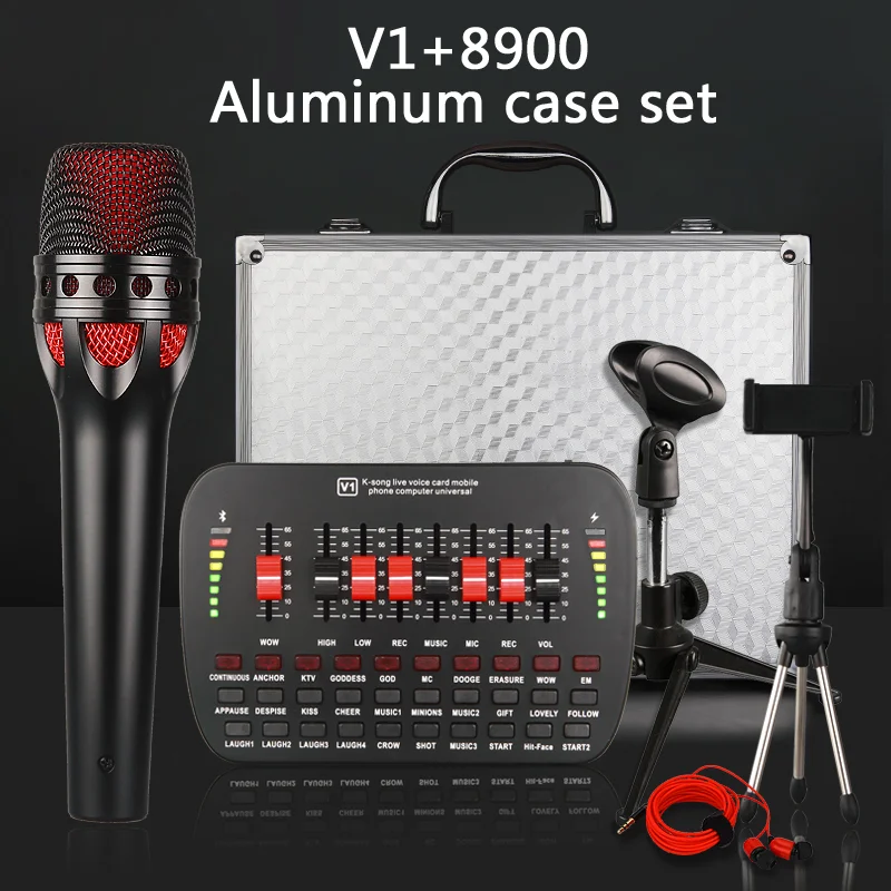 
China Wholesale K-Song Live Voice Sound Card Mixer Microphone Sets For Pc And Phone 