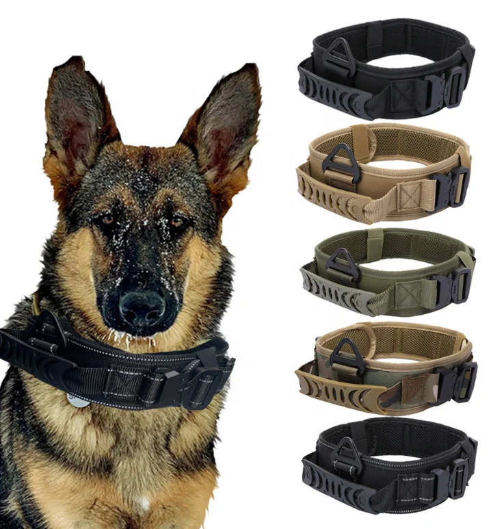 Adjustable Nylon Tactical Dog Collar Thick Training Metal Buckle Collar Quick Release For Large Dogs K9