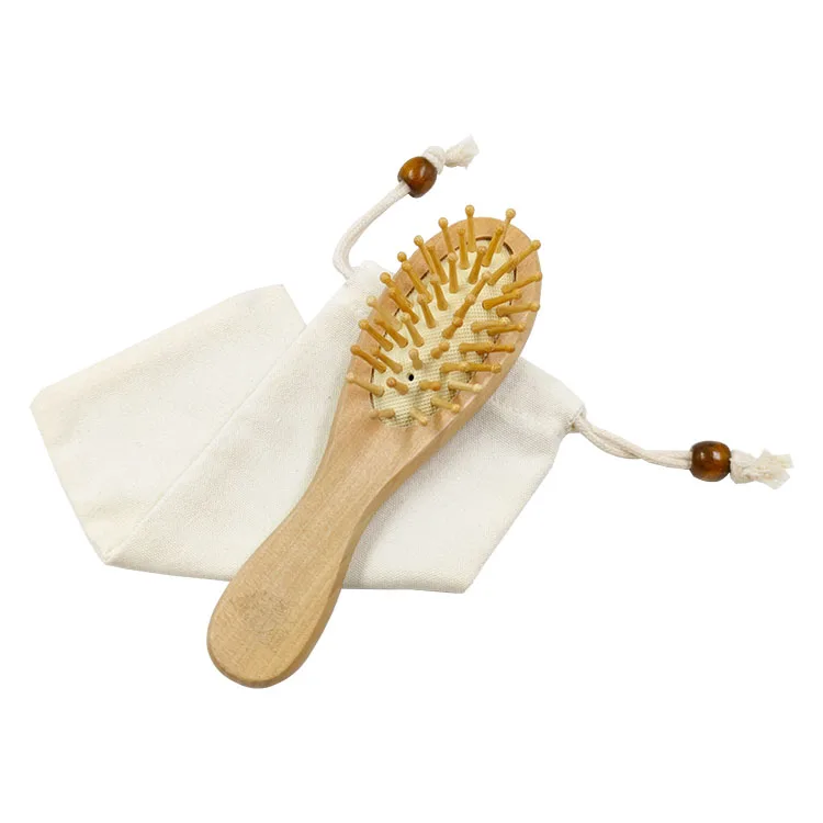 Natural Wooden Paddle Hair Brush Organic Bamboo Bristles Pins Hairbrush And Comb Travel Set
