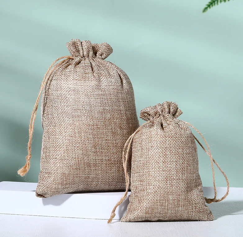 Wholesale custom logo eco friendly jute bag Packaging Small gift burlap jute linen drawstring bag for coffee Beans