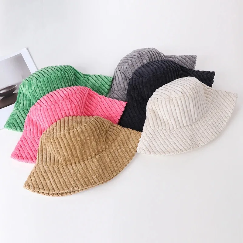 New Corduroy Bucket Hats Women Casual Fisherman Hat Men Autumn Winter Warm Basin Hat Plain Panama Cap