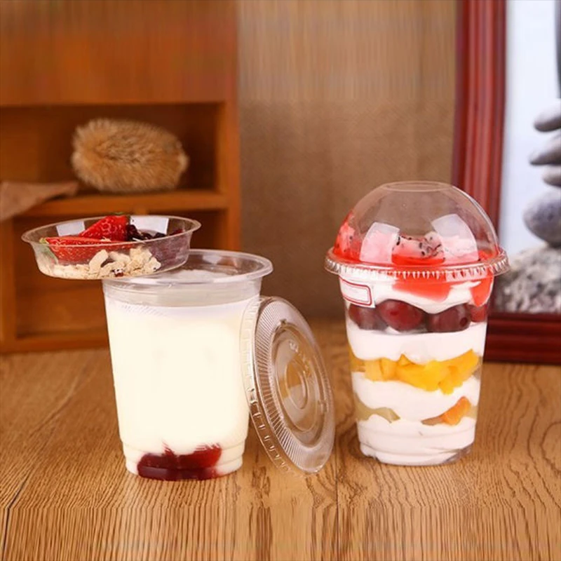 1000PCS Disposable Double Layer Yogurt Cup with Lid Transparent Pet Plastic Cup Cold Drink