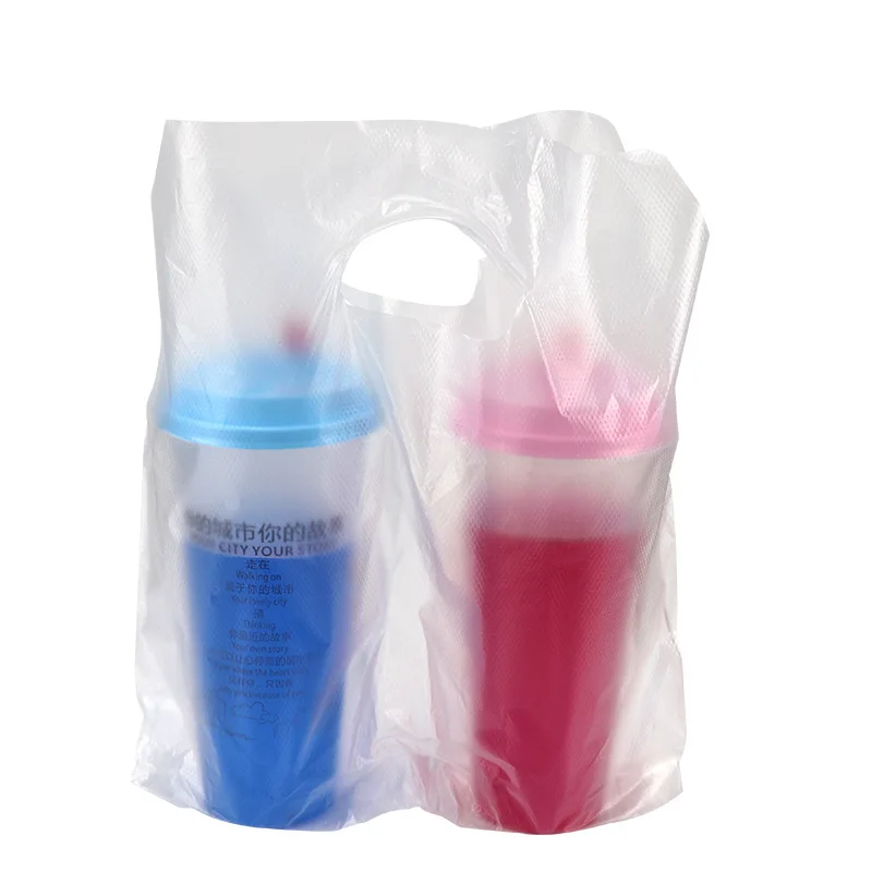 
Transparent Milk Tea Packaging Bag Drink Cup Packaging Bag Plastic Bag with Handhold 