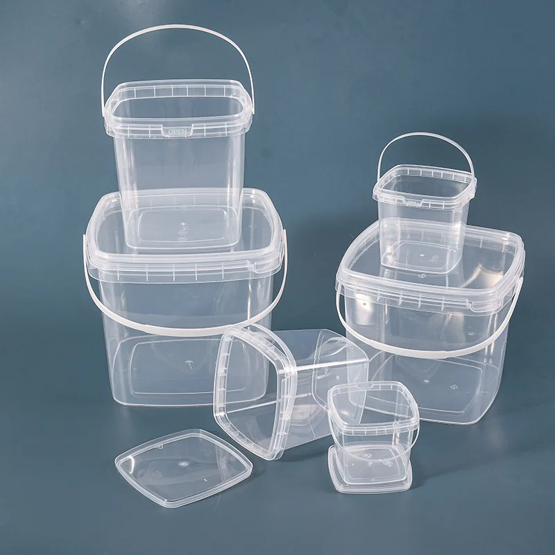Plastic Container with Lid Food Storage Container Square Plastic Pails with Handle Reusable plastic food storage containers