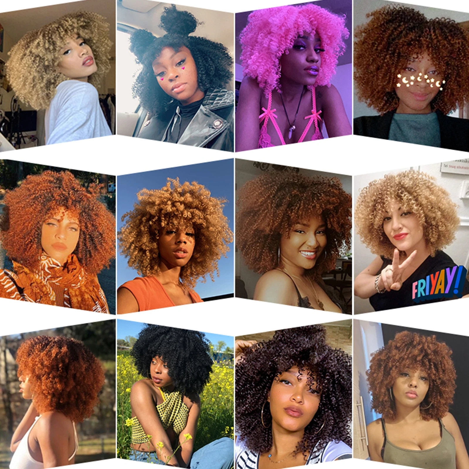 G&T Wig Wholesale Short  Kinky Curly  with Bangs for Black Women Ombre Brown Afro Curly Synthetic Wigs