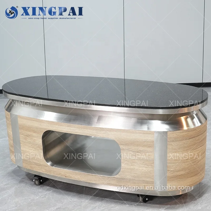 XINGPAI Дубай/Арабский Пятизвездочный гостиничный Банкетный Ресторан из нержавеющей стали под заказ передвижной фуршетный стол с мраморной столешницей