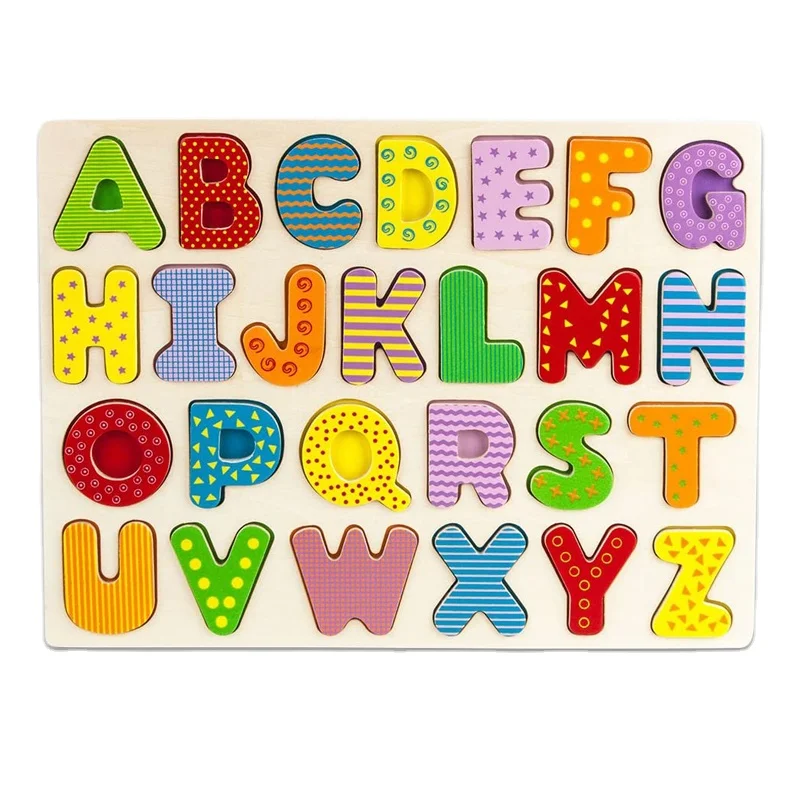 26 Pcs Capital Letter Kids Educational Toy Wooden Jigsaw Puzzles Board Wood Alphabet Puzzle