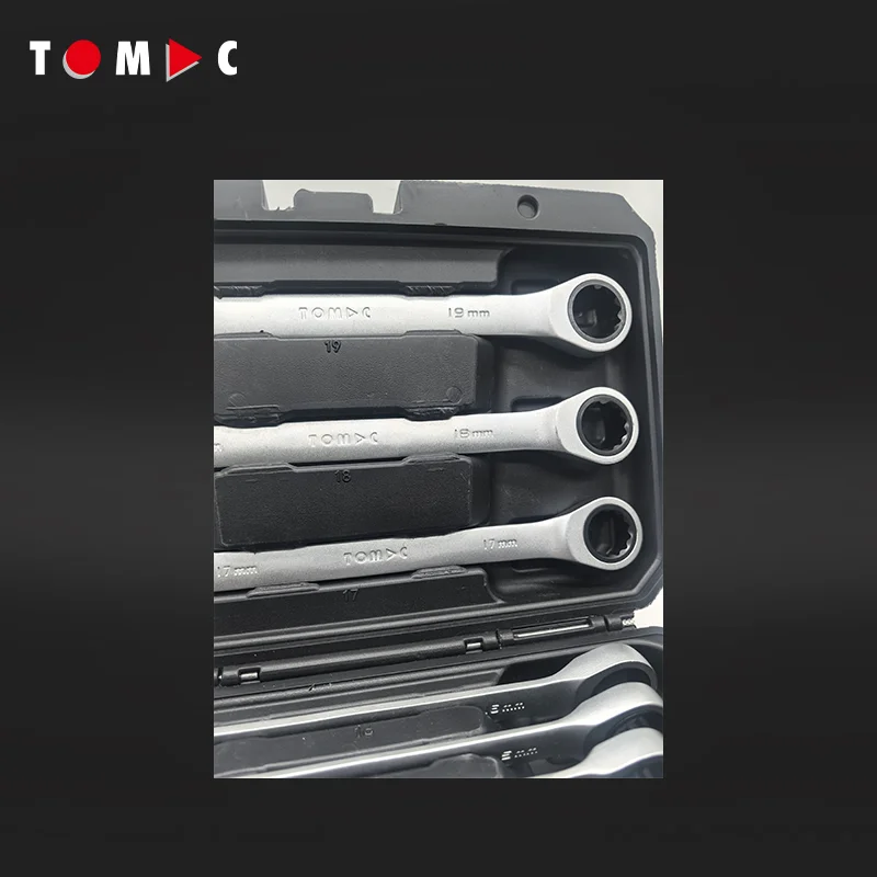TOMAC 12-Piece CRV Professional Reversible Ratcheting Wrench Spanner Set for Automotive and General Mechanical Applications