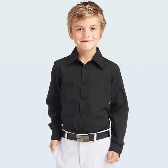 Оптовая Продажа с фабрики однотонная школьная рубашка из 100% хлопка для мальчиков Детская длинным рукавом летняя одежда Униформа на заказ