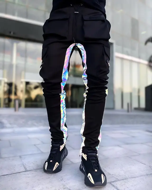 New Fashion Streetwear Outdoor Oversized Running Sports Long Reflective Sweatpants for Mens