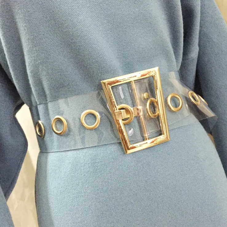 western wide PVC belt back up gold buckle cinch clear transparent women decoration belt