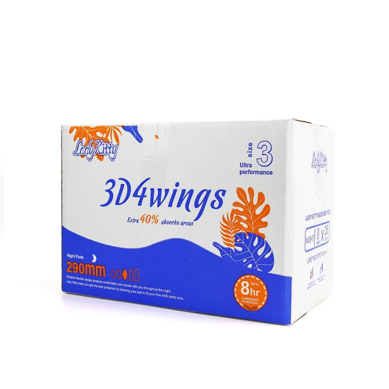 Lady Kitty Anion Biodegradable Soft Wholesale Organic Cotton Lady Day Night Use Sanitary Towel Pads Women Sanitary Napkin