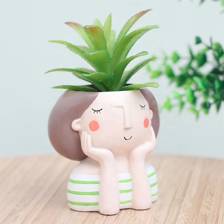 Manufacturer Creative cartoon girl meaty resin flower pot Garland girl home gardening desktop succulent pot for plant flowers
