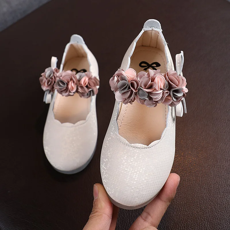 2022 New Baby Girls Shoes Kids PU leather Big Flower Summer Princess Shoes Party Wedding Baby Girls Dance Shoes