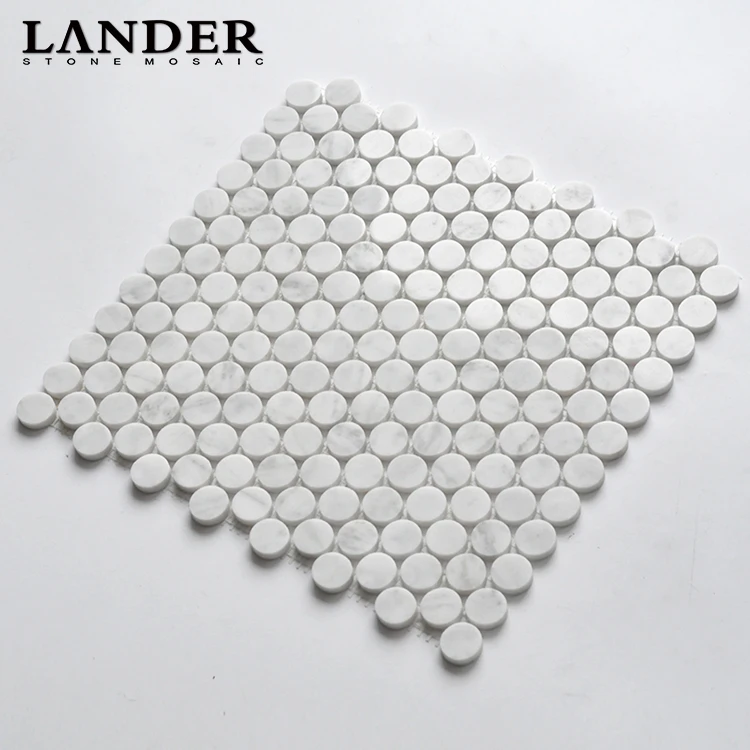 Penny round bianco carrara white marble mosaic tile for bathroom floor and wall