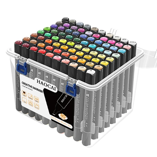 HAOCAI OEM 168 Colors Alcohol Marker School Stationery Set Paint Pen Dual Brush Alcohol Marker Pen for Office Supplier