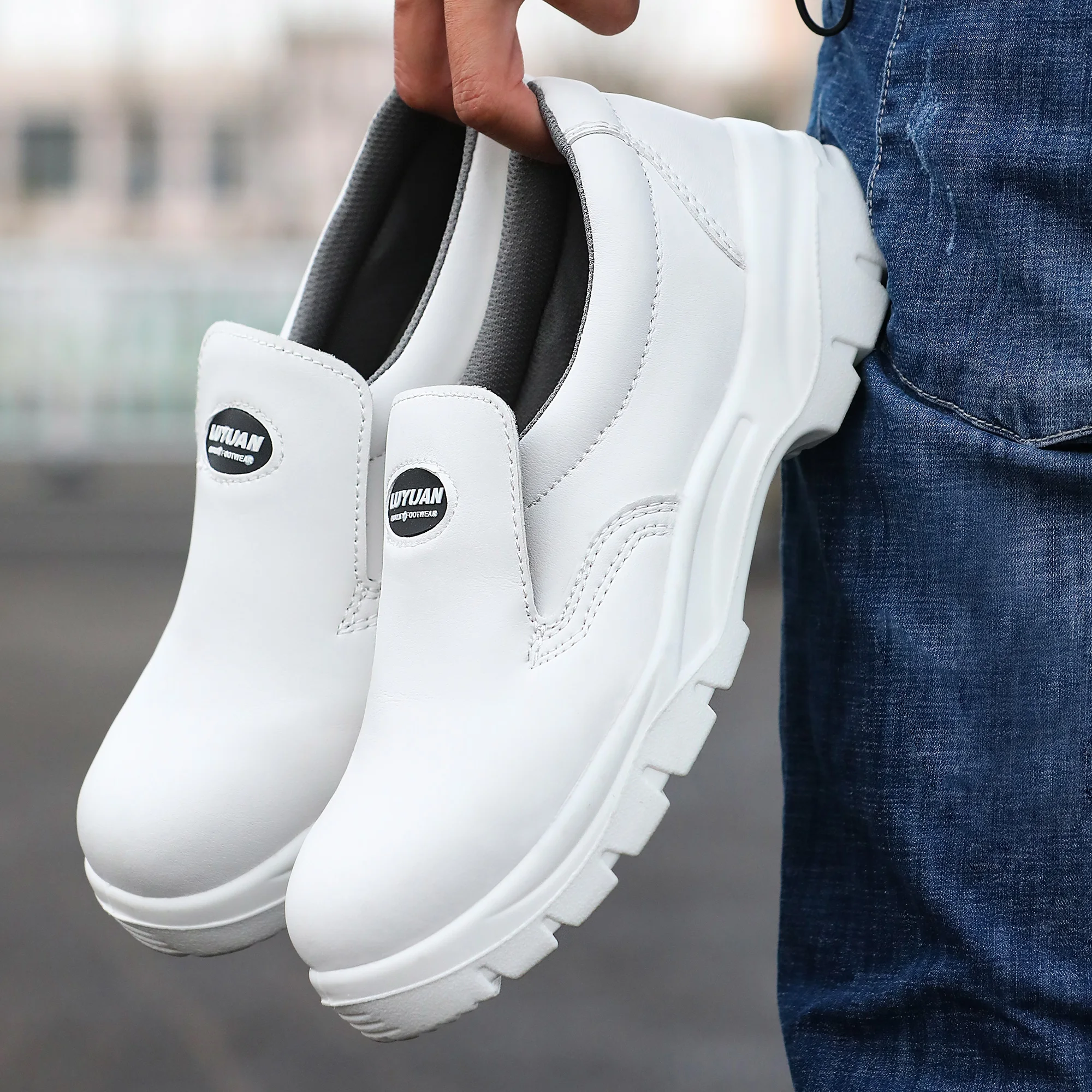 white anti-smashing anti-static ESD ladies comfortable nurse shoes genuine leather medical shoes men chef safety shoes