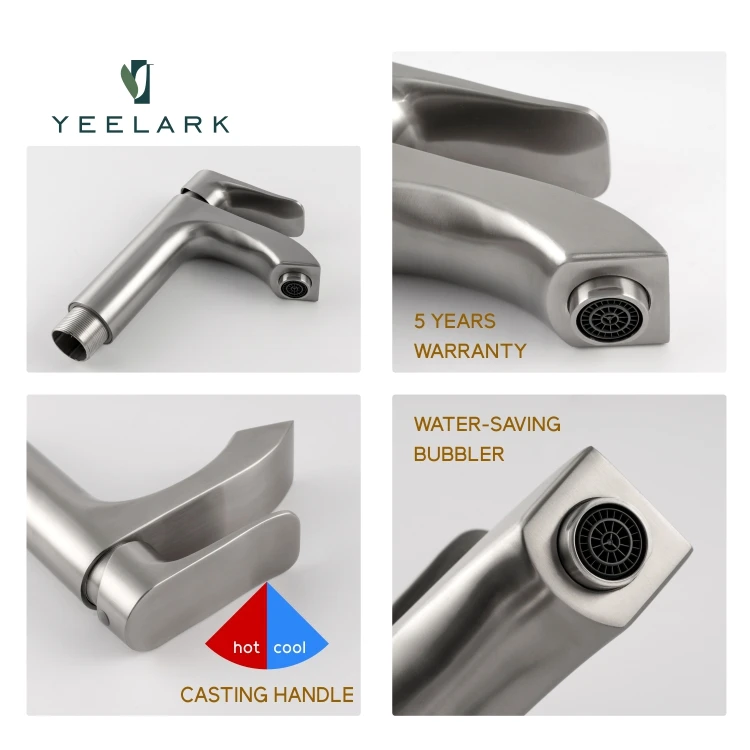 China Factory Popular Waterfall 304 Stainless Steel Brushed Chrome Basin Faucet Hot Cold Water Mixer Taps Bathroom Faucet