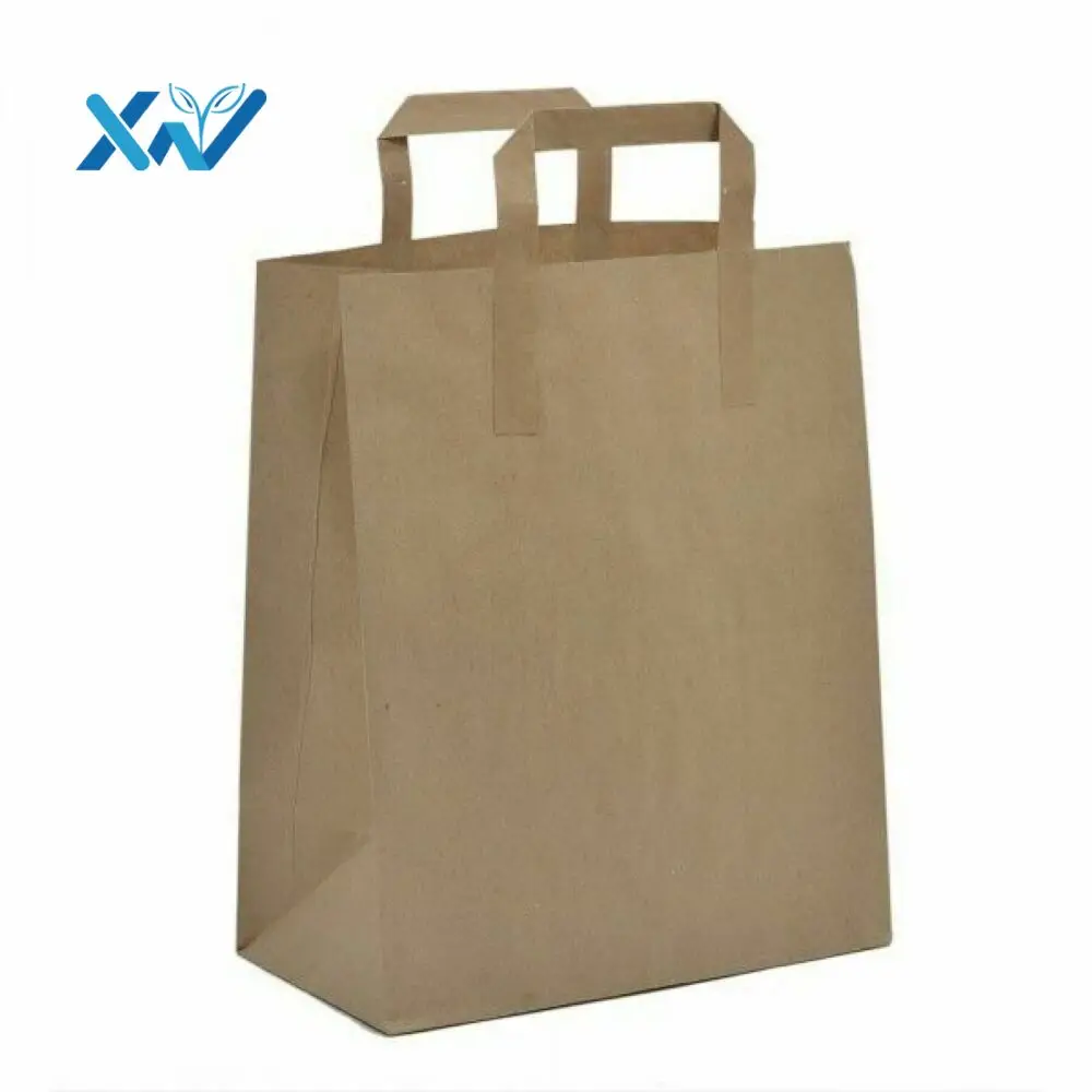 Disposable logo printing white brown kraft paper bag shopping grocery paper restaurant takeaway paper bag with handle