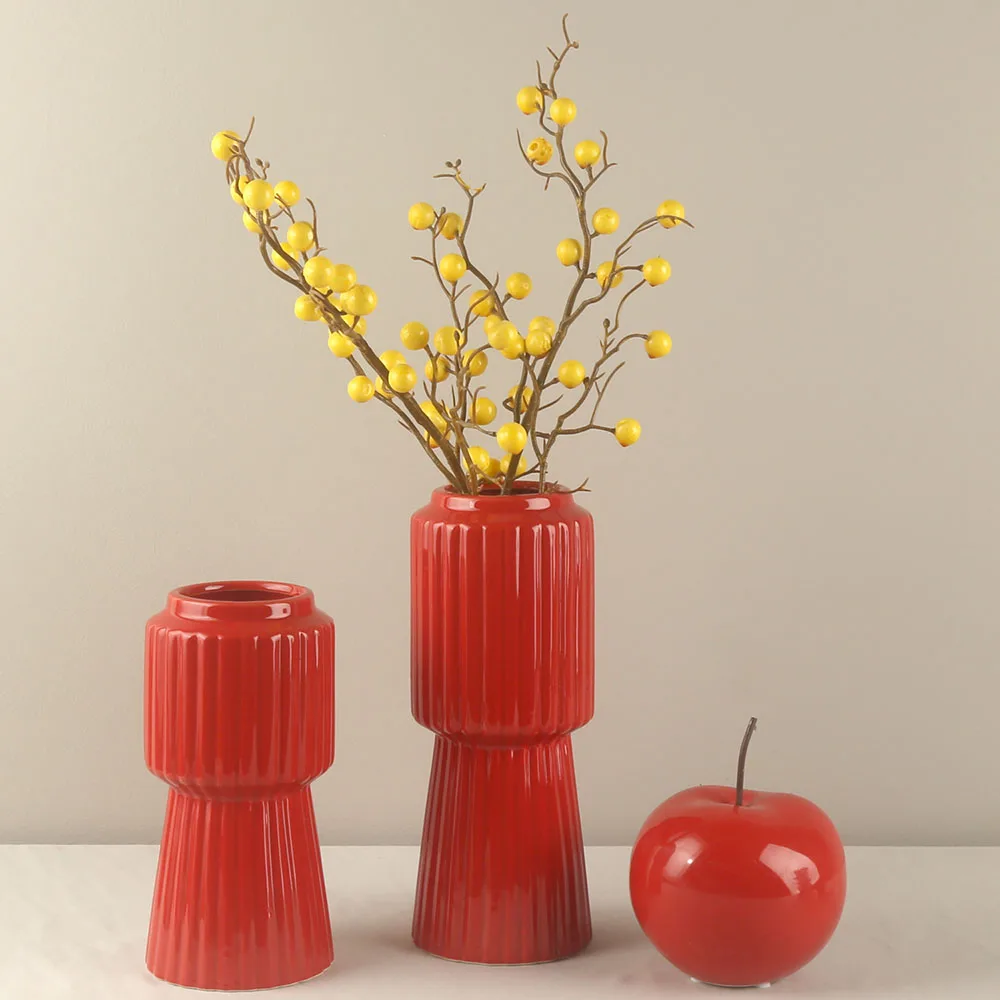 Wedding Party Celebration Red Ceramic Flower Vase Home Hotel Restaurant Decor Decoration