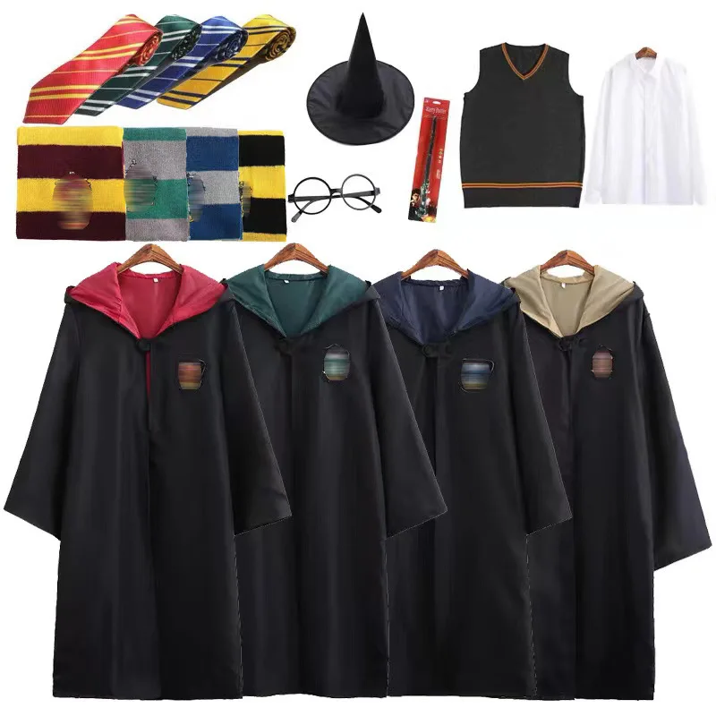 Wholesale HP Cosplay Costume Kids and Adult Robe Cloak Halloween Party Costumes Glass Cloak With ties