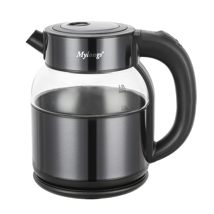 Hotel food grade glass electric bottle 2.0L 220V warmer electric kettle led manufacturer modern electric hot steam water Kettle