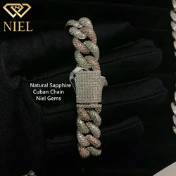 12mm hip hop women jewelry white green orange sapphire silver link iced cuban chain 925 natural stones bracelet