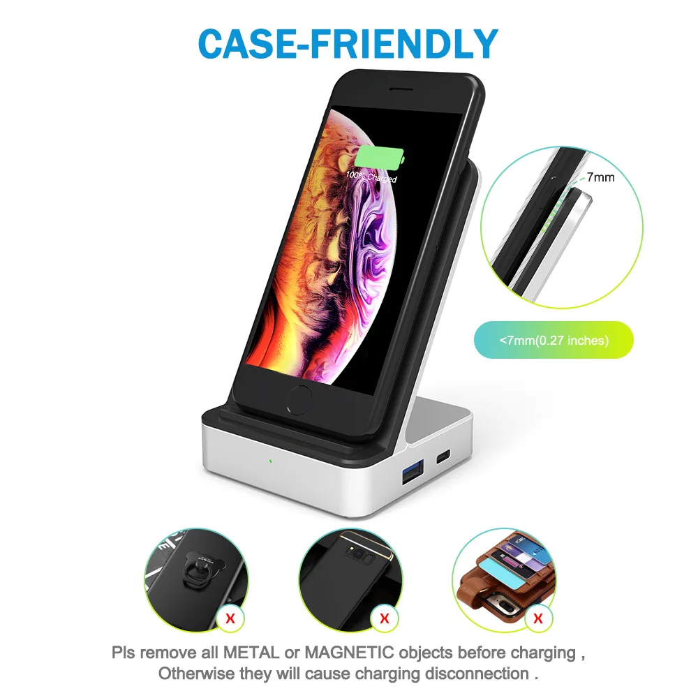 2021 new hot-selling PD smart fast charger QC3.0 18W+PD wireless 10W multifunctional