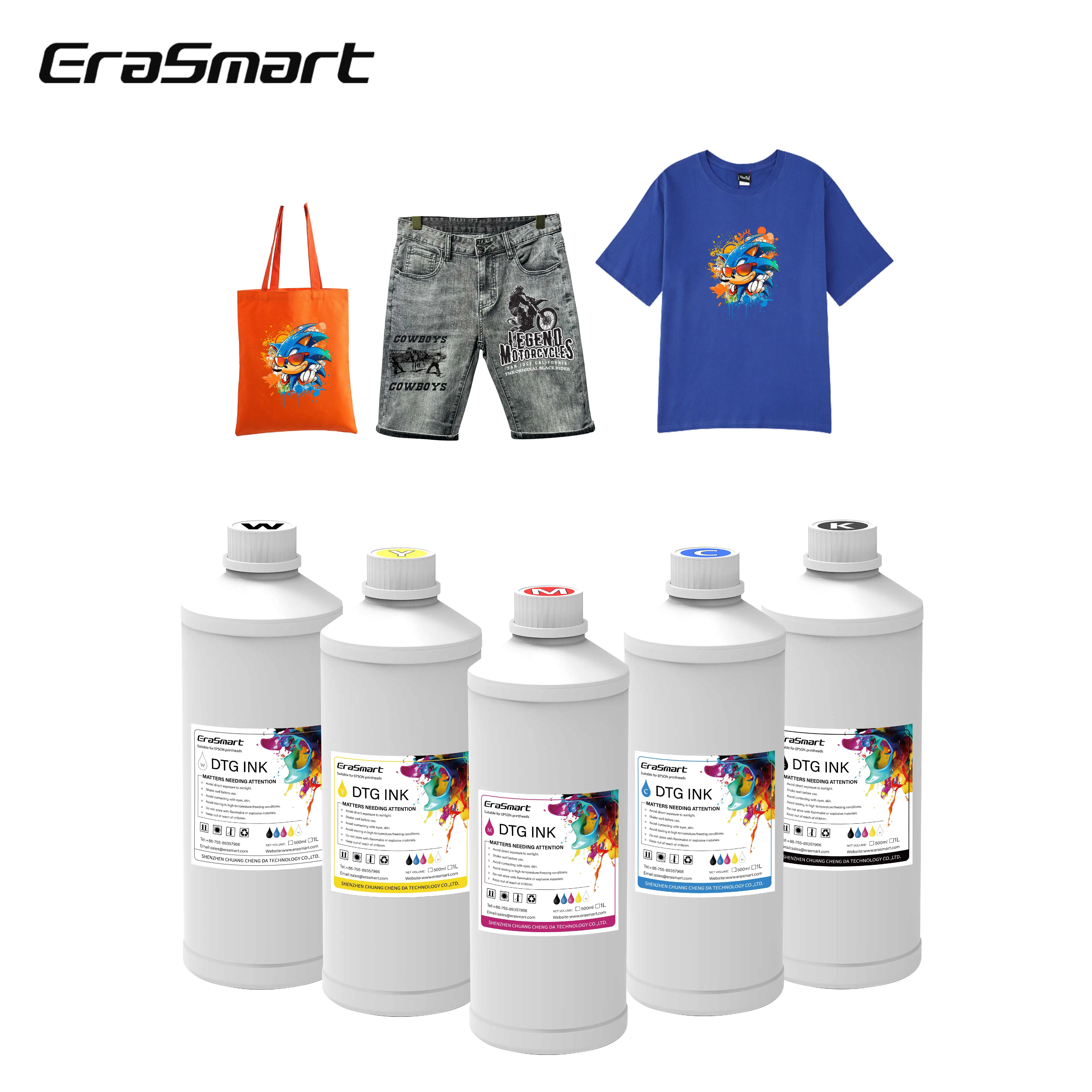 Good selling 2024 Erasmart 5 color flourecent DTG Ink 500ml/set CMYKW for dtg printer dtg printing machine ink