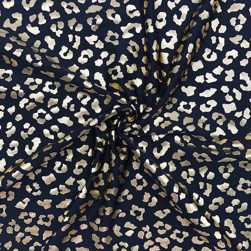 leopard  of gold   for  hologram foil printed spandex stretch fabric for swimwear costume wear