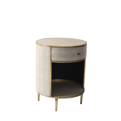 Golden Arts factory home furniture bedroom modern ball grain round grey PU leather bedside table storage nightstand