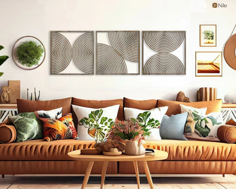 202407Wall Art  Boho Home Gift  Large Wood Wall Art with Midcentury Modern Style Mid Century Modern Wood Wall Art