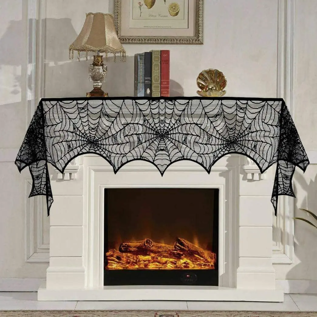 5pack Halloween Decorations Tablecloth Runner Black Lace Round Spider Cobweb Table Cover