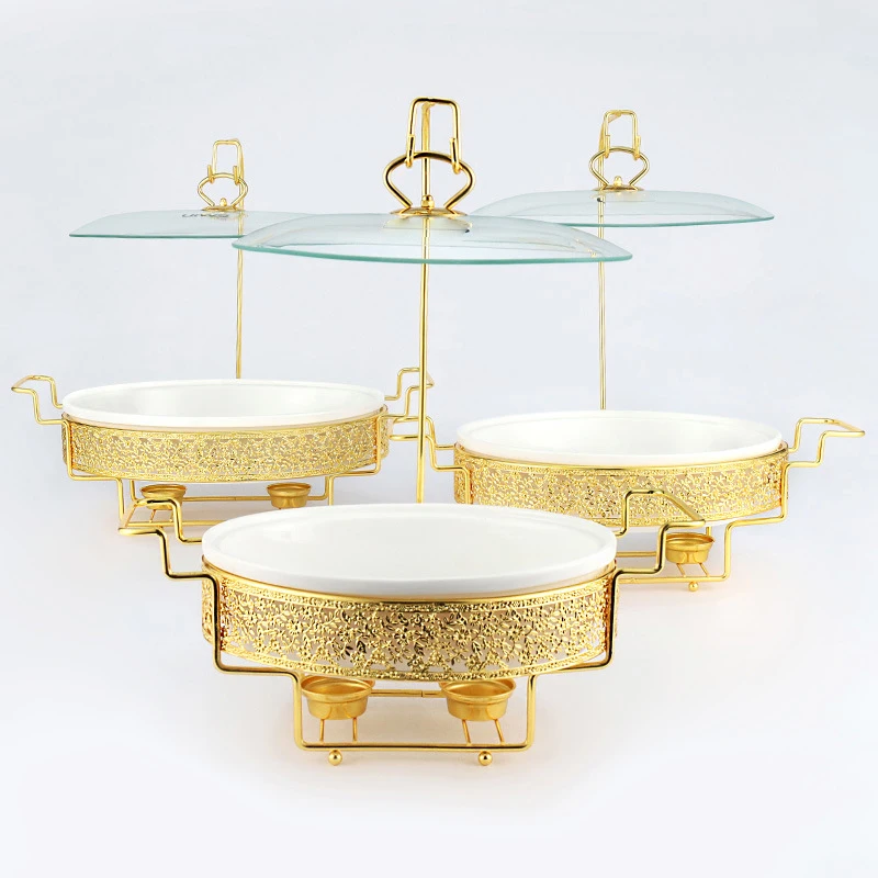 Luxury Buffet Equipment Stainless Steel Gold Glass Chafing Dish Roll  Chaffing Dishes Set Food Warmer For Catering