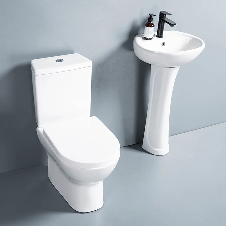 Customized Ceramic Floor Stand Toilet Sets Bathroom Washdown Two Piece WC Toilet With Pedestal Basins Sink