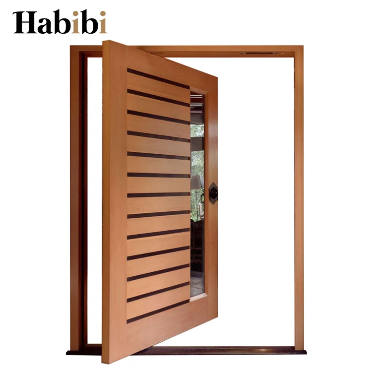 Входная Поворотная дверь Prettywood со стеклянной вставкой из массива дерева, современный дизайн