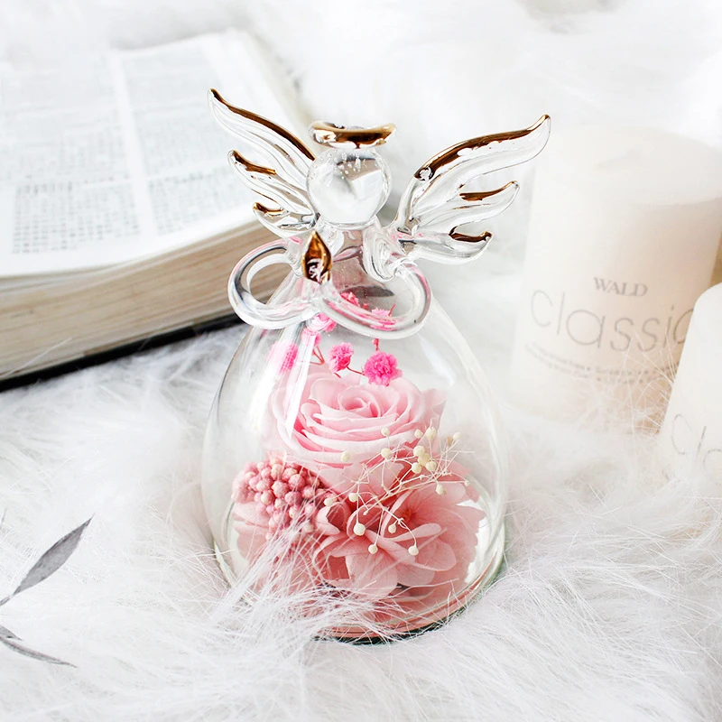 Factory Angel Immortal Flower Glass Cover Creative Ornaments Christmas Gifts Lover Rose Gifts
