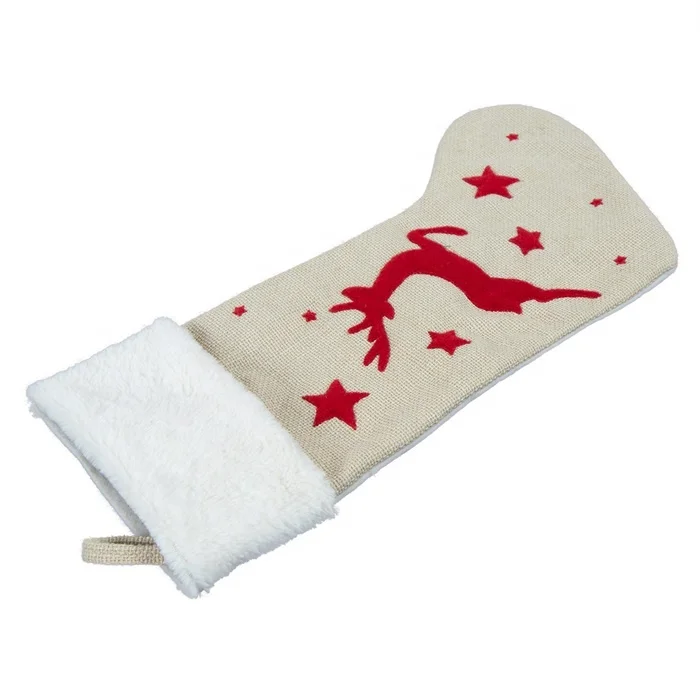 
Promotional Socks Jute Burlap Exquisite Embroidery Plush Reindeer Handmade Holiday Decor 